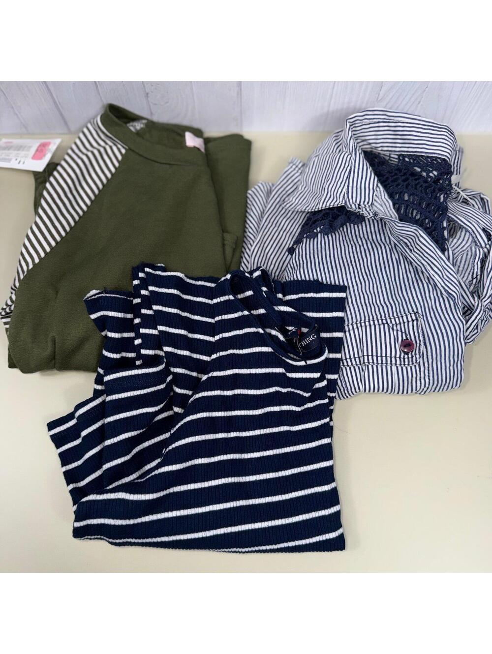 Girls Medium Top Bundle 3 Piece Long Sleeve Shirt Lot Striped Cold Shoulder